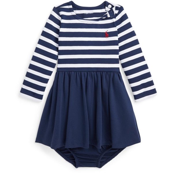 Ralph Lauren Baby Langærmet Dress And Bloomer Newport Navy W White Sale