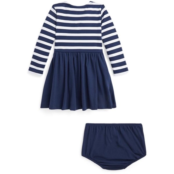 Ralph Lauren Baby Langærmet Dress And Bloomer Newport Navy W White Sale