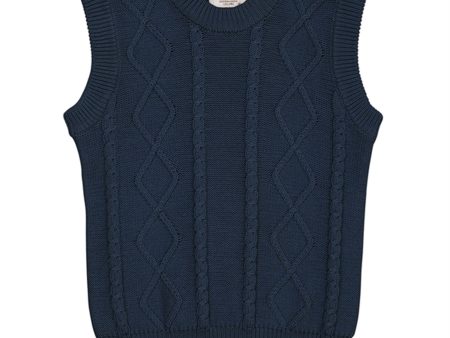 Copenhagen Colors Navy Knitted Cable Vest Online Sale