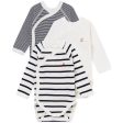 Petit Bateau Bodies ML Lot 3 White Navy on Sale