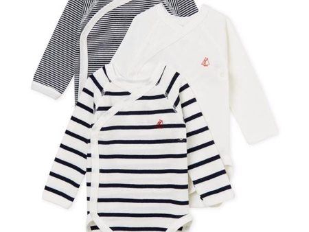 Petit Bateau Bodies ML Lot 3 White Navy on Sale