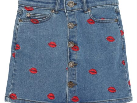 The New Medium blue Lips Denim Skirt Sale