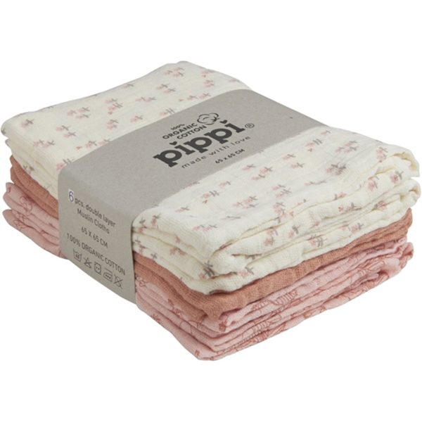 Pippi Organic Muslin Cloths 6-pack Veiled Rose Hot on Sale