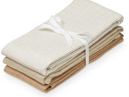 Cam Cam Copenhagen Muslin Cloth 3-pack Classic Stripes Camel For Discount